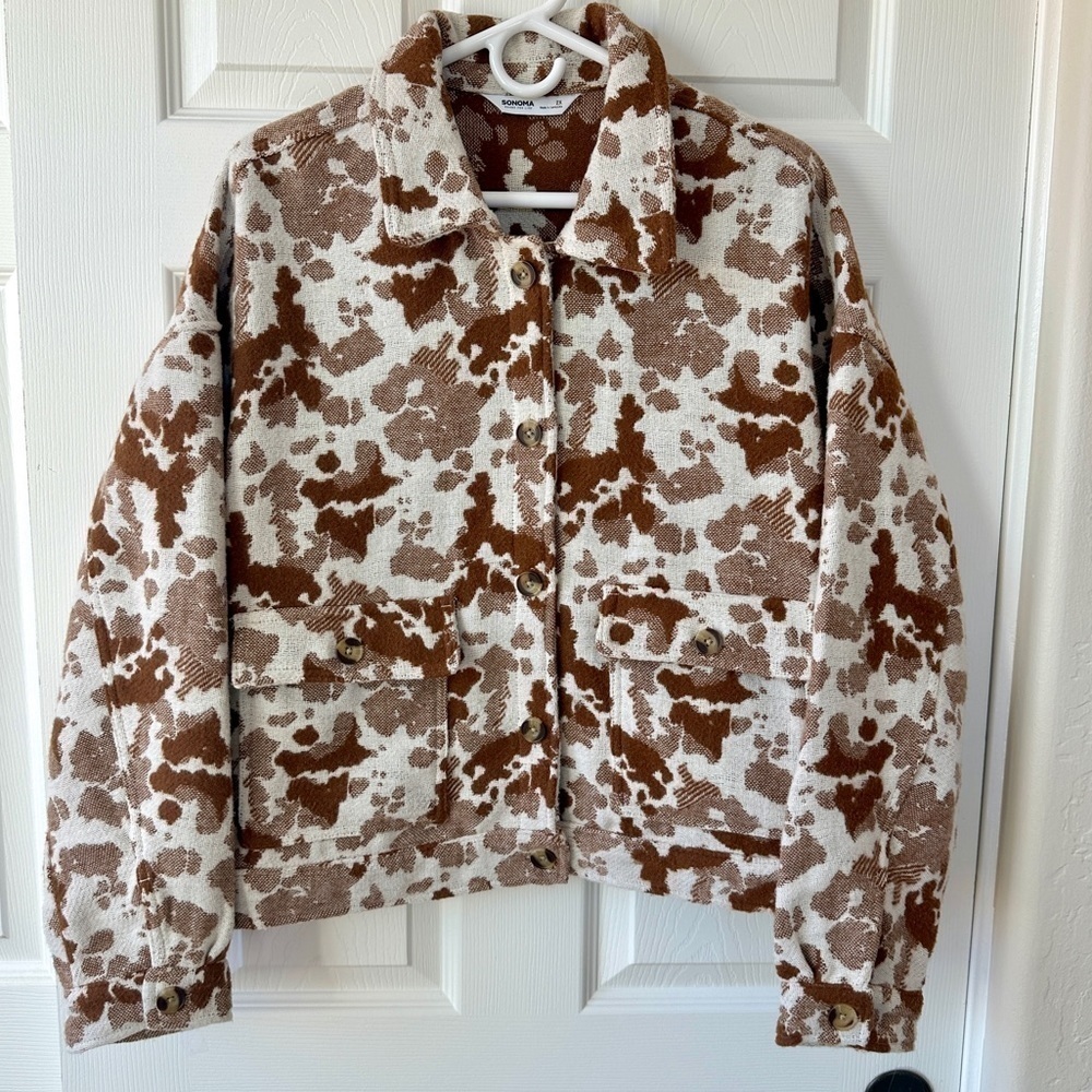 Sonoma Goods for Life Cow Print Jacquard Cropped Shacket 2X